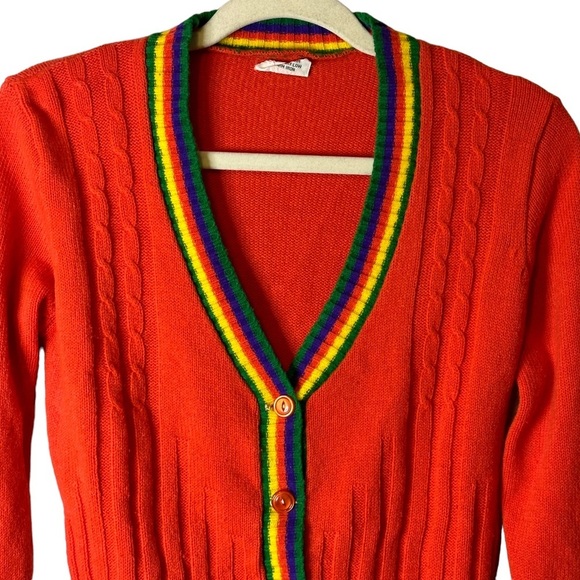 Vintage Starlight Trading Inc Rainbow Striped Button Cardigan 100% Acrylic Korea - Picture 2 of 14